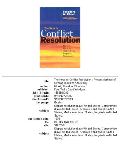 The keys to conflict resolution: proven methods of settling disputes voluntarily