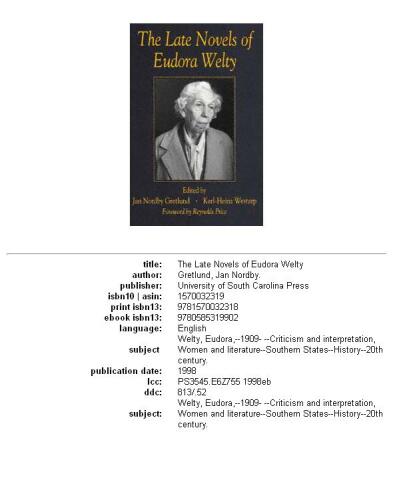 The late novels of Eudora Welty