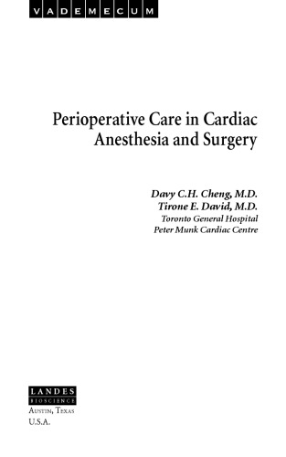 Perioperative care in cardiac anesthesia and surgery