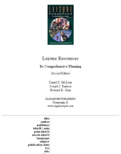 Leisure Resources: Its Comprehensive Planning