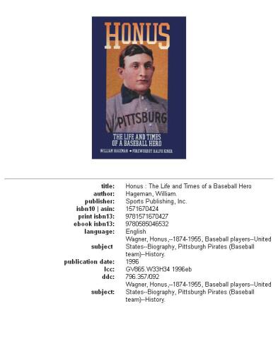 Honus: The Life and Times of a Baseball Hero