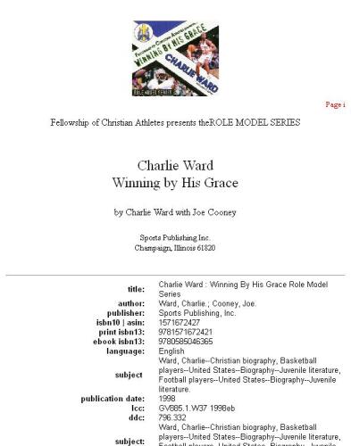Charlie Ward: Winning by His Grace (Role Model Series)