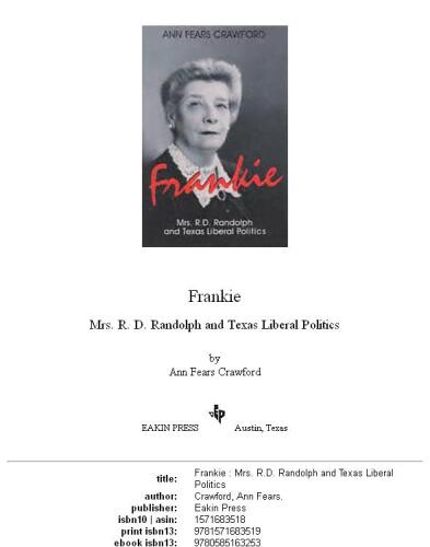 Frankie Mrs. R.D. Randolph and Texas Liberal Politics