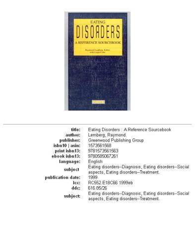 Eating Disorders: A Reference Sourcebook