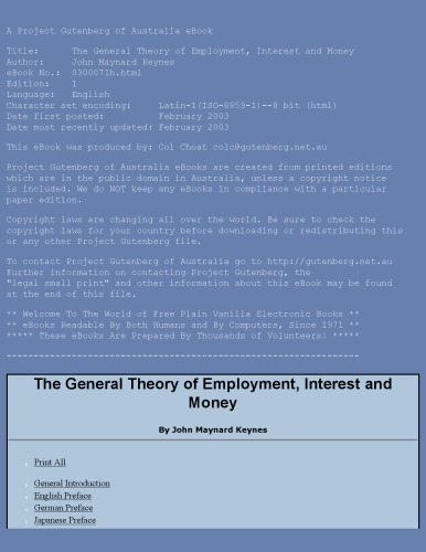 The General Theory of Employment, Interest and Money