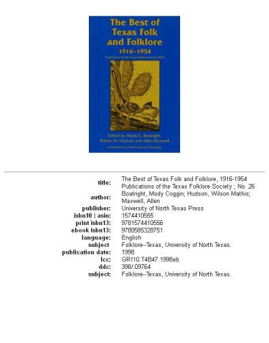The best of Texas folk and folklore, 1916-1954