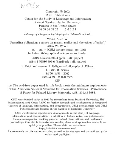 Unsettling Obligations: Essays on Reason, Reality and the Ethics of Belief