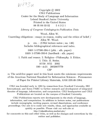 Unsettling Obligations: Essays on Reason, Reality and the Ethics of Belief