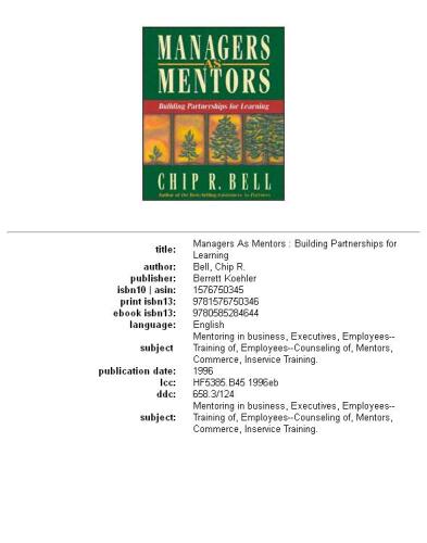 Managers As Mentors: Building Partnerships for Learning