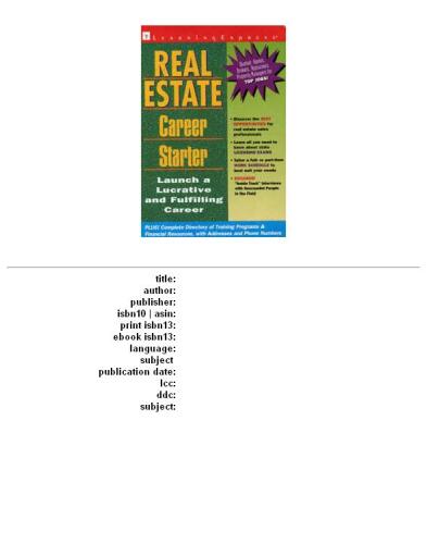 Real Estate Career Starter (Career Starters)