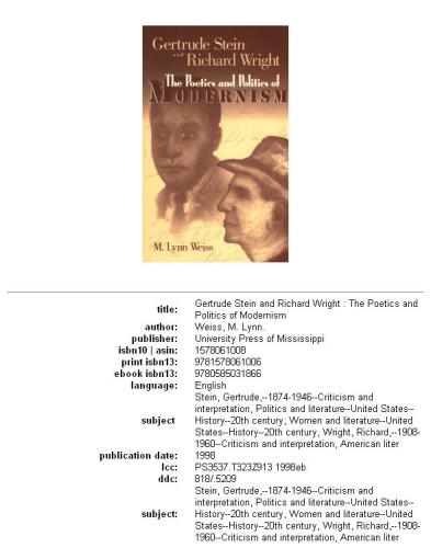 Gertrude Stein and Richard Wright: the poetics and politics of modernism