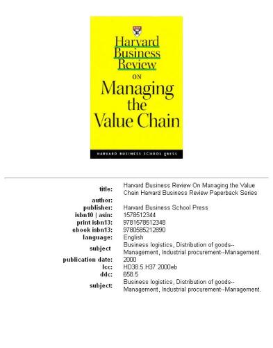 Harvard business review on managing the value chain