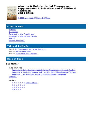 Winston & Kuhn's Herbal Therapy and Supplements: A Scientific and Traditional Approach
