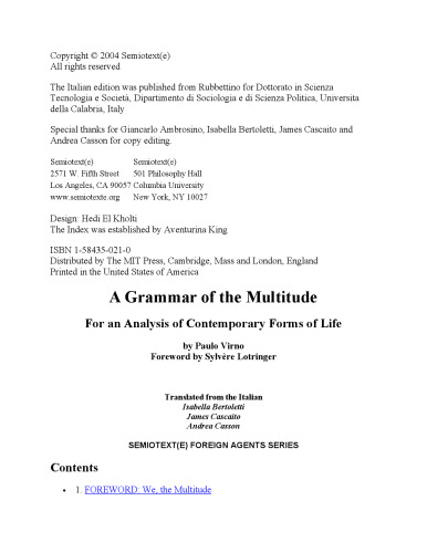 A Grammar of the Multitude (Semiotext(e) Foreign Agents)