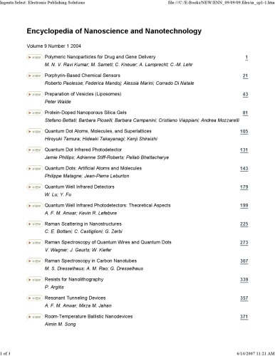 Encyclopedia of Nanoscience and Nanotechnology