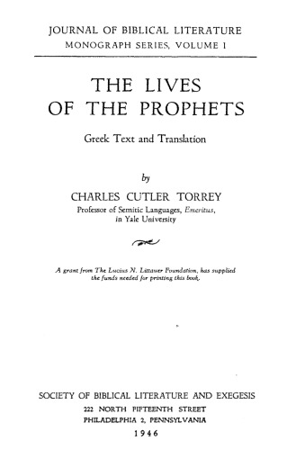 The Lives of the Prophets: Greek Text and Translation