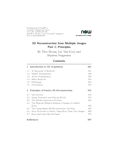 3D Reconstruction from Multiple Images, Part 1: Principles