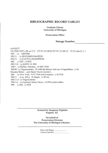 Trigonometry With The Theory And Use Of Logarithms
