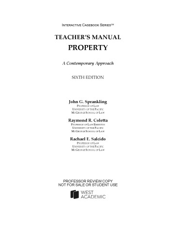 Property: A Contemporary Approach Casebook (Teacher's Manual)