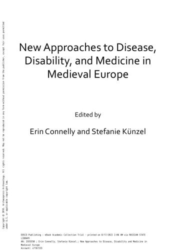 New Approaches to Disease, Disability and Medicine in Medieval Europe