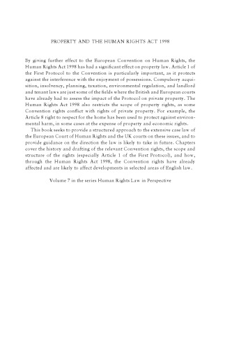 Property And the Human Rights Act 1998 (Human Rights Law in Perspective)