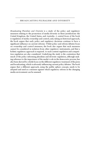 Broadcasting Pluralism and Diversity: A Comparative Study of Policy and Regulation