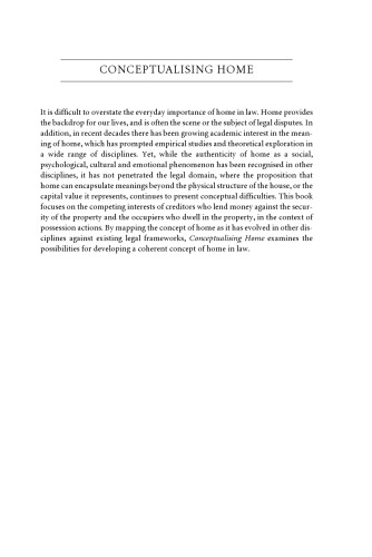 Conceptualising Home: Theories, Law And Policies