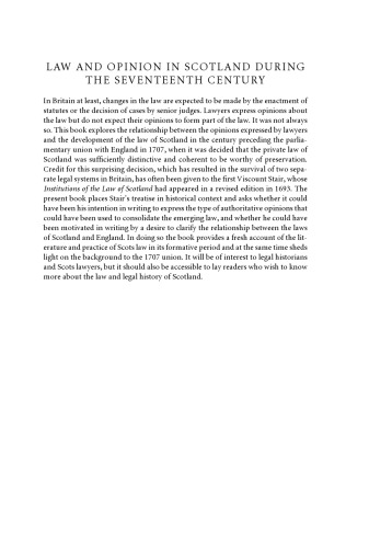 Law and Opinion in Scotland During the Seventeenth Century