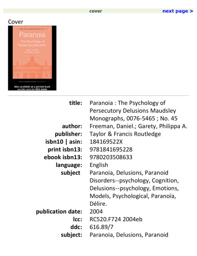 Paranoia: The Psychology of Persecutory Delusions