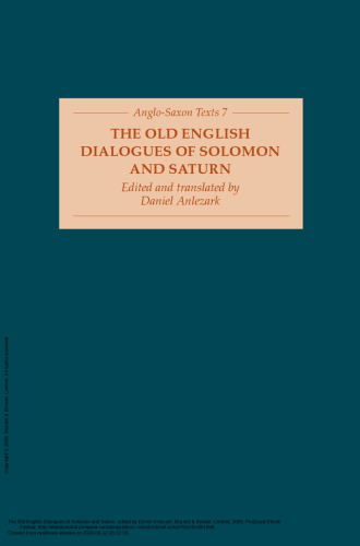 The Old English Dialogues of Solomon and Saturn