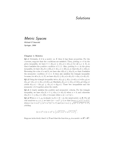 Metric Spaces (Instructor's Solution Manual) (Solutions)