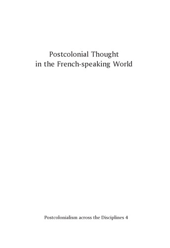 Postcolonial Thought in the French Speaking World