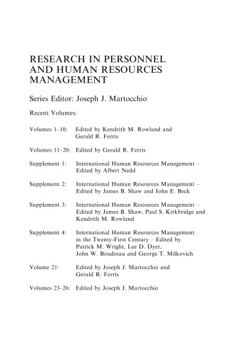 Research in Personnel and Human Resources Management, Volume 27