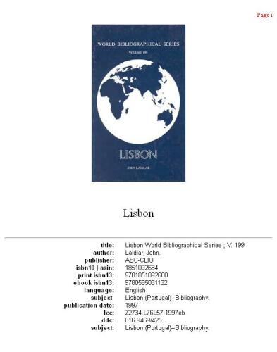 Lisbon (World Bibliographical Series)