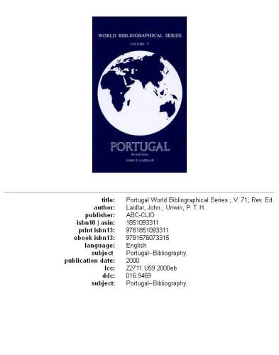 Portugal (World Bibliographical Series)