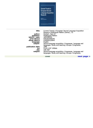 Current Trends in European Second Language Acquisition Research