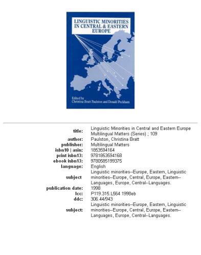 Linguistic Minorities in Central and Eastern Europe (Multilingual Matters)