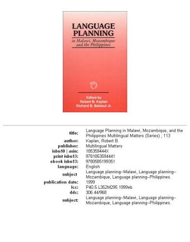 Language planning in Malawi, Mozambique and the Philippines