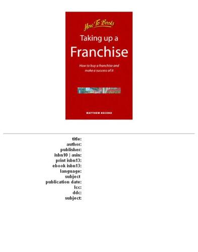 Taking Up a Franchise (Small Business)