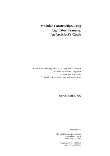 Modular Construction Using Light Steel Framing: An Architect's Guide