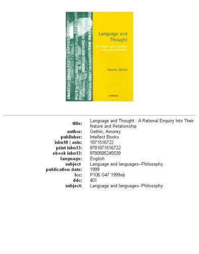 Language and thought: a rational enquiry into their nature and relationship