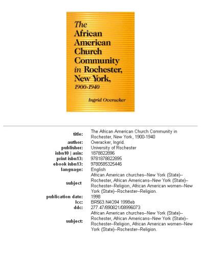 The African American Church Community in Rochester, New York, 1900-1940