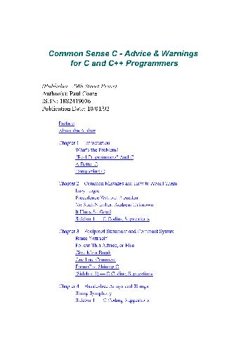 Common-Sense C: Advice and Warnings for C and C Programmers