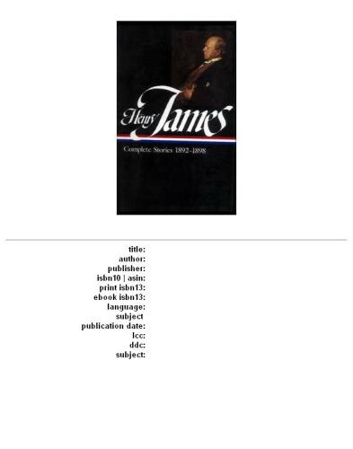 Henry James: Complete Stories, 1892-1898 (Library of America)