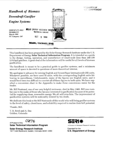 Handbook of Biomass Downdraft Gasifier Engine Systems