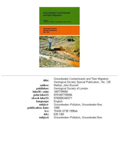 Groundwater Contaminants And Their Migrations (Salmonpoetry)