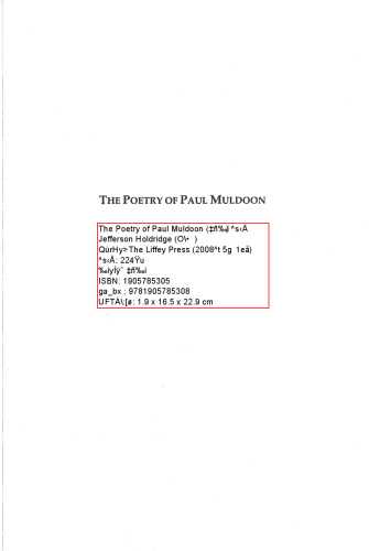The Poetry of Paul Muldoon