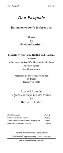 Don Pasquale the Opera Journeys Mini Guide Series
