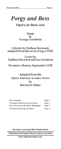 Porgy and Bess Opera Journeys Mini Guide Series