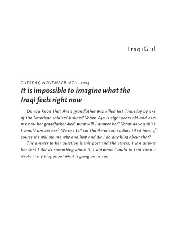IraqiGirl: Diary of a Teenage Girl in Iraq